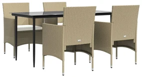 Set da pranzo da giardino 5 pz con cuscini beige e nero