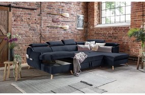 Divano letto angolare a U in velluto blu scuro (angolo destro) Sweet Harmony - Miuform