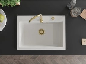 Mexen Elix lavello in granito 1-vasca 700 x 500 mm, bianco, sifone dorato - 6526701005-20-G