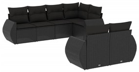 Set divani da giardino con cuscini 7pz nero polyrattan