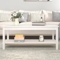 Tavolino da Salotto Bianco 110x55x45 cm Legno Massello di Pino 822273