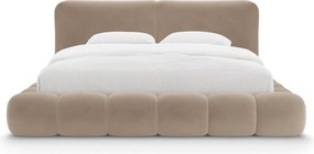 Letto matrimoniale imbottito marrone chiaro con contenitore con rete inclusa 200x200 cm Solange – Micadoni