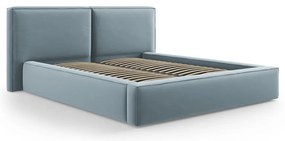 Letto matrimoniale imbottito azzurro in velluto con contenitore con rete inclusa 180x200 cm Arendal – Cosmopolitan Design