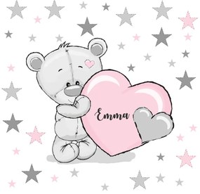 Adesivi murali per bambini - Orsetto con cuore e nome rosa | Inspio