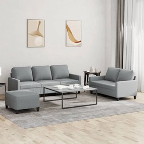 Set di divani 3 pz con cuscini grigio chiaro in tessuto