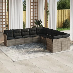 Set divano giardino 10 pz con cuscini grigio chiaro polyrattan