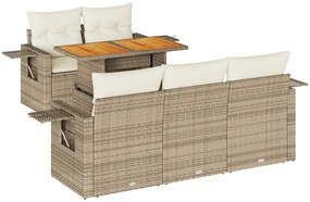 Set divano da giardino 6 pz con cuscini beige in polyrattan