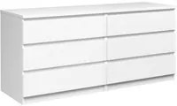 Cassettiera a sei cassetti, colore bianco lucido, cm 153 x 70 x 50