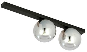 Plafoniera Moderna 2 Luci Giapeto Barra In Acciaio Nero E Sfere Di Vetro Fumè
