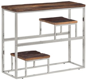 Tavolo Consolle Argento Acciaio Inox E Traverse Legno Massello /
