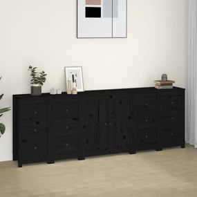 Credenza nera 230x35x80 cm in legno massello di pino