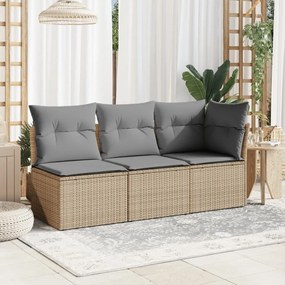 Divano angolare da giardino con cuscini beige in polyrattan