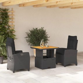 Set Da Pranzo Da Giardino 3 Pz Con Cuscini Nero İn Polyrattan /