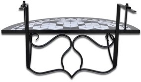 Tavolo Sospeso da Balcone Nero e Bianco con Mosaico