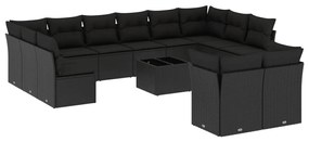 Set Divani da Giardino 13pz con Cuscini Nero in Polyrattan