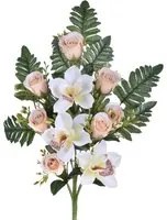 Set 4 Bouquet Artificiali Frontale di Cymbidium e Rose Altezza 43 cm