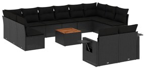 Set Divani da Giardino 13pz con Cuscini Nero in Polyrattan