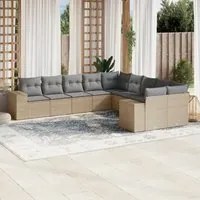 Set Divano da Giardino 10 pz con Cuscini Beige in Polyrattan 3223108