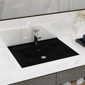 Lavandino Con Foro Rubinetto Nero Opaco 60x46 Cm İn Ceramica /