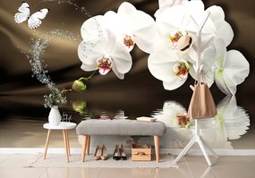 Carta da parati – Orchidea e farfalla