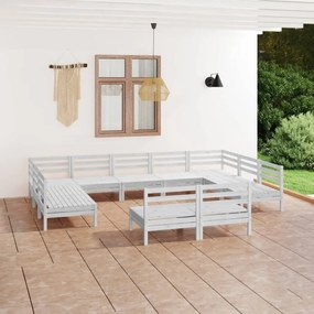 Set salotto da giardino 11 pz bianco in legno massello di pino
