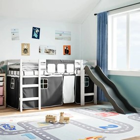 Letto A Soppalco Con Tende Bambini Bianco E Nero 80x200 Cm Pino /