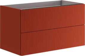 Mobile da bagno sospeso sotto lavabo Opera L 89.5 x H 50 x P 45.5 cm rosso opaco cannettato, 2 cassetti