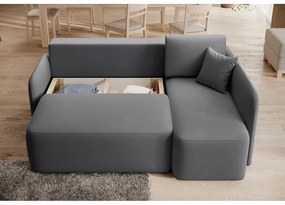 Divano angolare grigio tortora allungabile/con contenitore (con penisola a destra/con chaise lounge) con rivestimento in velluto Hadson – ELTAP