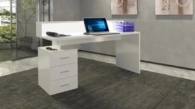 Scrivania Angolare Moderna New Selina con Sopralzo e 3 Cassetti, Bianco Lucido