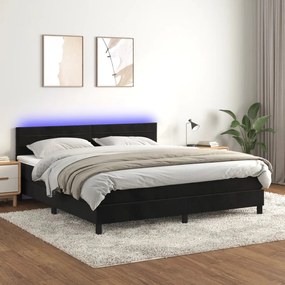 Letto A Molle Con Materasso E Led Nero 160x200 Cm İn Velluto /