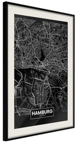 Poster  City Map: Hamburg (Dark)  Cornice Quadri Cornice nera con pass-partout, Larghezza x Altezza Home decor 30x45