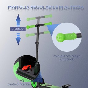 Monopattino Elettrico Pieghevole per Bambini Altezza Regolabile 75-80 cm Nero e Verde...