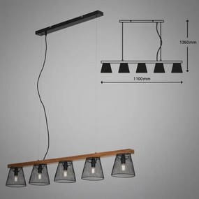Briloner 4077-055 - Lampadario a sospensione con cavo WOOD & STYLE 5xE14/25W/230V