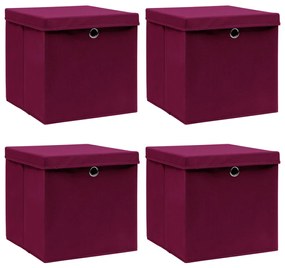 Scatole Con Coperchi 4pz Rosso Scuro 32x32x32 Cm Tessuto /
