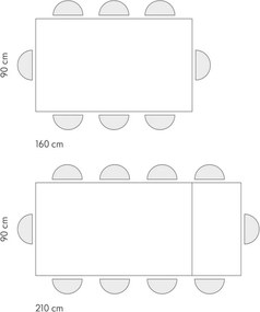 Tavolo VOLPAIA in legno, finitura bianco frassinato e base in metallo verniciato bianco, allungabile 160&#215;90 cm &#8211; 210&#215;90 cm