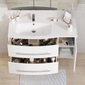 Lavabo a incasso rettangolare vasca a sinistra Perla L 110.8 x H 15.6 x P 50 cm in solid surface bianco lucido
