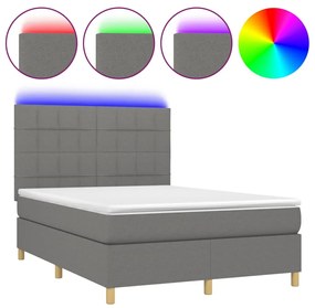 Letto a molle materasso e led grigio scuro 140x190cm in tessuto