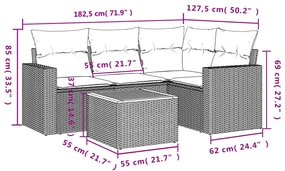 Set divano da giardino 5 pz con cuscini beige in polyrattan