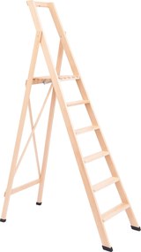 Scala Pieghevole in Legno 6 Gradini H130 cm Naturale...