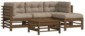 Set divani da giardino 5 pz con cuscini in legno massello miele