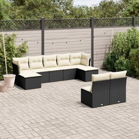 Set divani da giardino 9 pz con cuscini nero in polyrattan