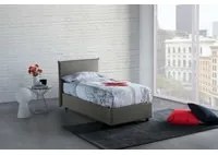 Letto singolo Bruna, Letto contenitore con rivestimento in tessuto, Made in Italy, Apertura frontale, adatto per materasso cm 80x190, Grigio