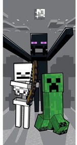 Asciugamano per bambini grigio in cotone 70x140 cm Minecraft "Mob Attack" – Jerry Fabrics