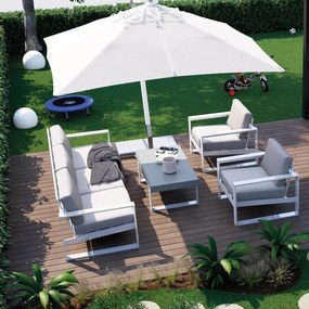 Salotto da giardino Las Vegas NATERIAL in alluminio bianco e con cuscini in poliestere grigio per 5 persone