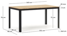 Kave Home - Tavolo 100% da esterno Bona legno massello di teca e alluminio finitura nera 160 x 90 cm
