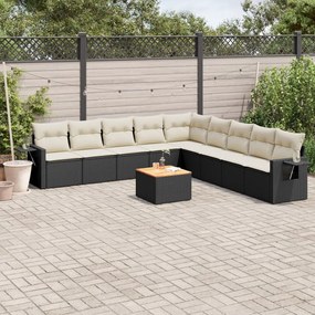 Set divani da giardino 10pz con cuscini in polyrattan nero