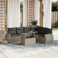 Set Divani da Giardino 7pz con Cuscini Grigio Chiaro Polyrattan 3268562