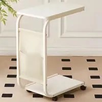 Tavolino Ausiliario Bianco Ruote Design Moderno Letto Divano Borsa Portaoggetti