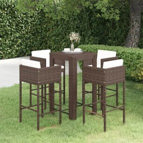 Set da Bar da Giardino 5 pz con Cuscini in Polyrattan Marrone