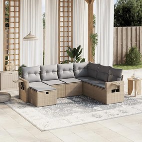 Set Divano da Giardino 7 pz con Cuscini Beige Misto Polyrattan